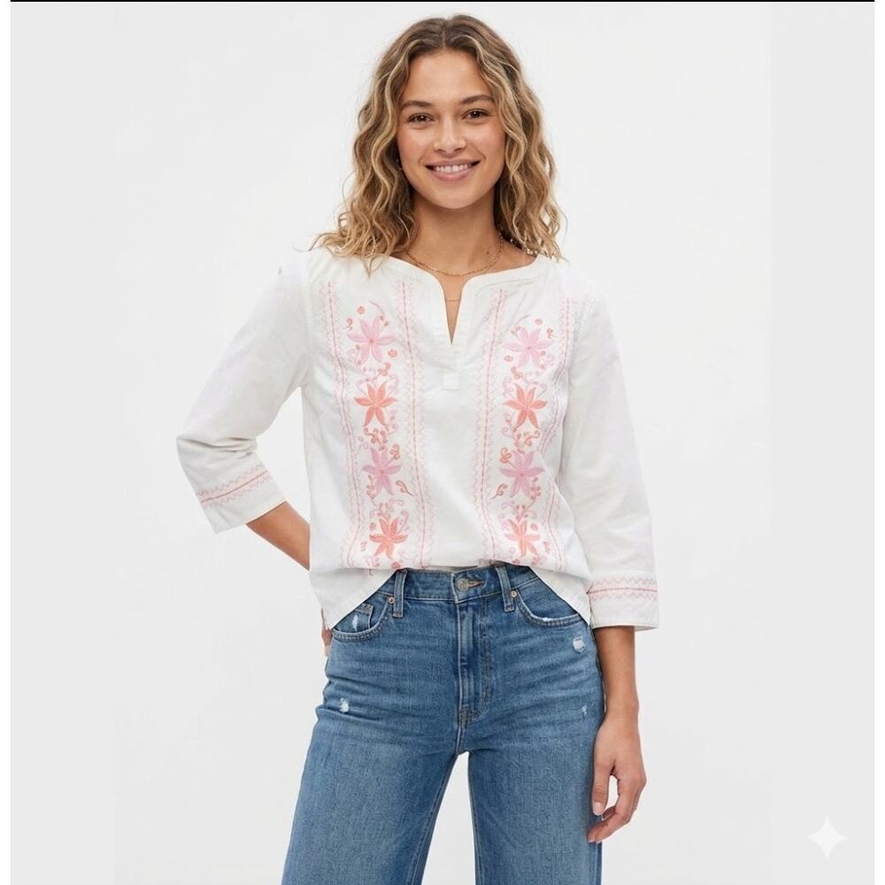 Gap Women’s Embroidered Floral Cotton Tunic Blouse Size Small Boho Summer